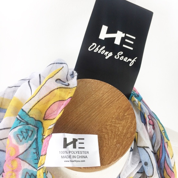 HE Oblong Floral Boho Scarf Colorful - Picture 3 of 6